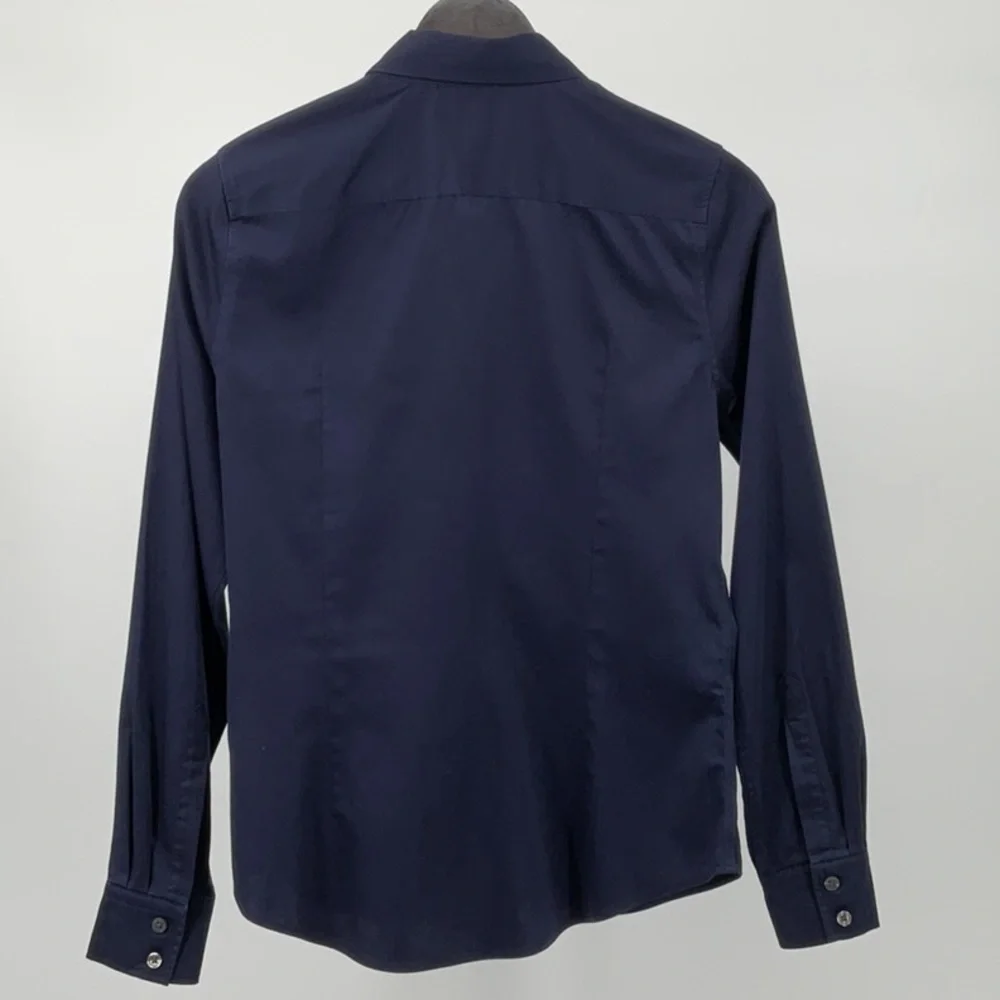 Banana Republic Button Front Shirt Navy Size 8 Stretch Cotton Tailored Fit - Picture 6 of 12